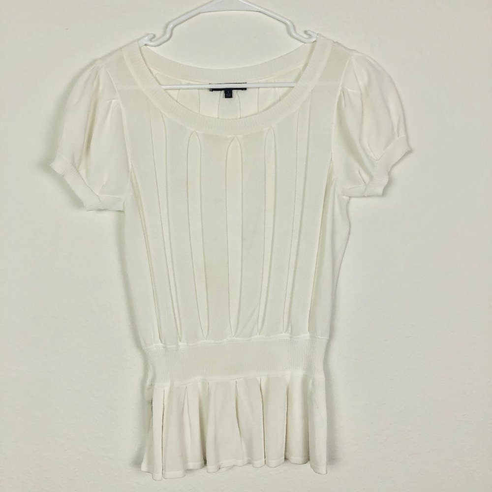 Anne Klein White Short Sleeve Pleated Blouse